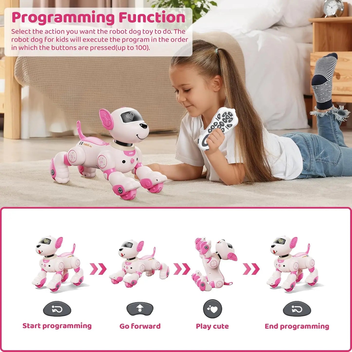 Robot Dog Toy, Stunt, Remote Control, DIY Programming, Voice Interactive Electronic Puppy